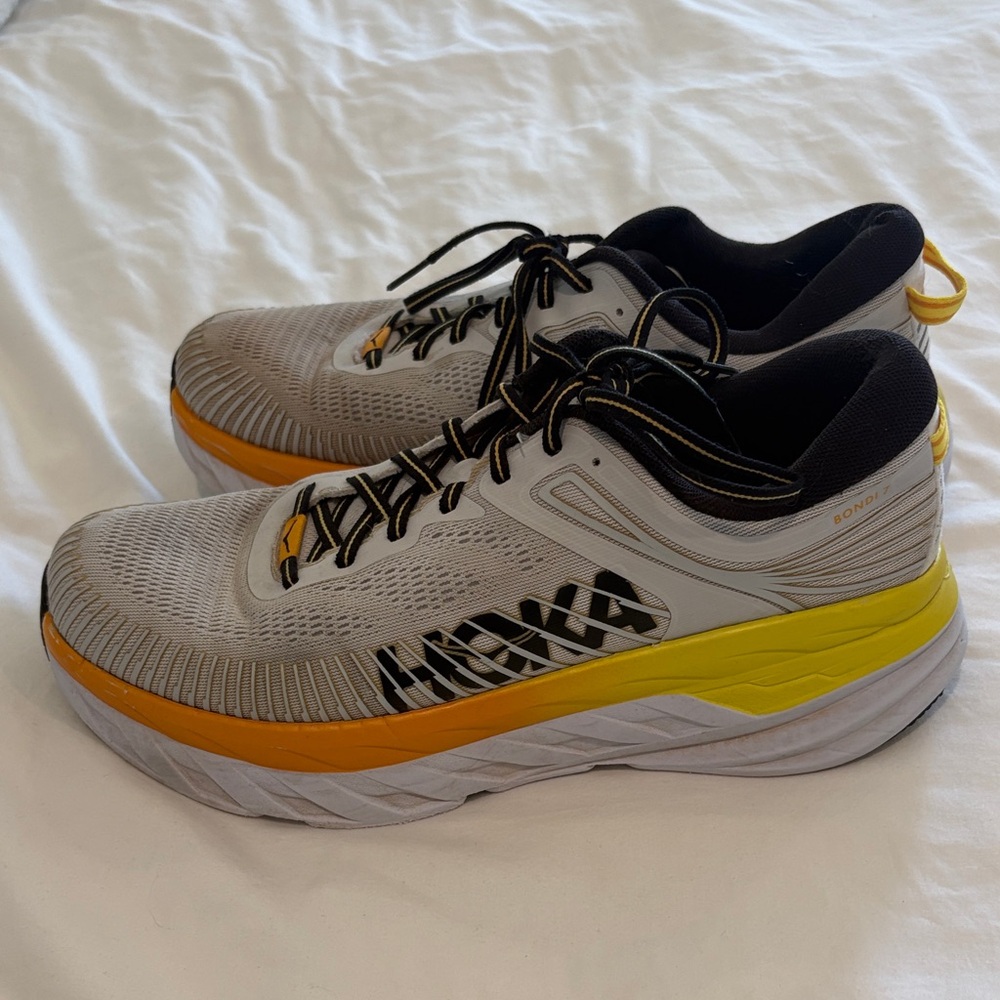 Gray and Yellow Athletic Shoes Mens Hokas